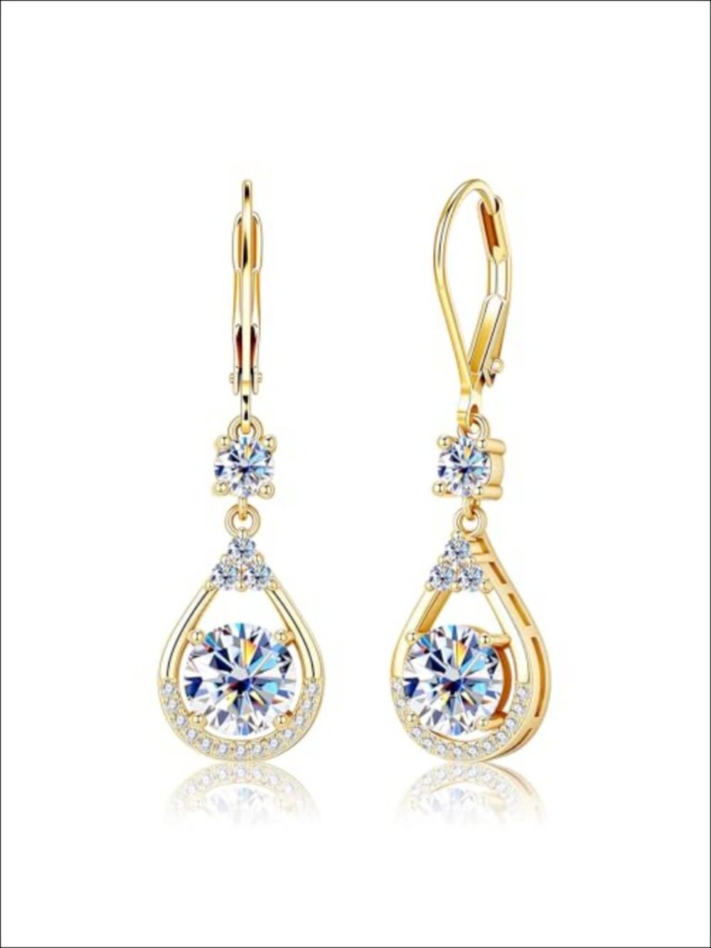 Moissanite Teardrop Leverback Dangle Earrings 14k Gold Plated 3ct